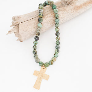 Gemstone Hammered Cross Necklace