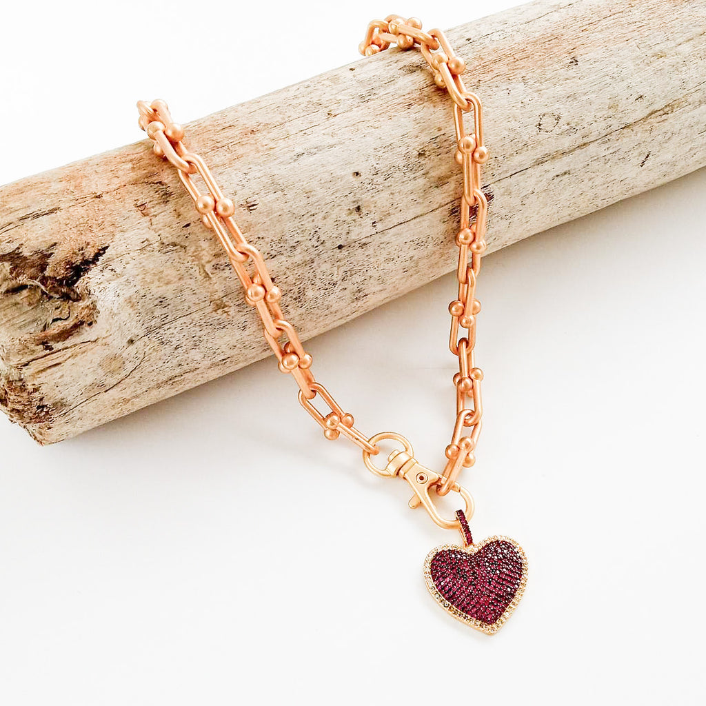 Mini Pave Heart On Horseshoe Chain