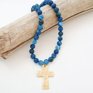 Gemstone Hammered Cross Necklace