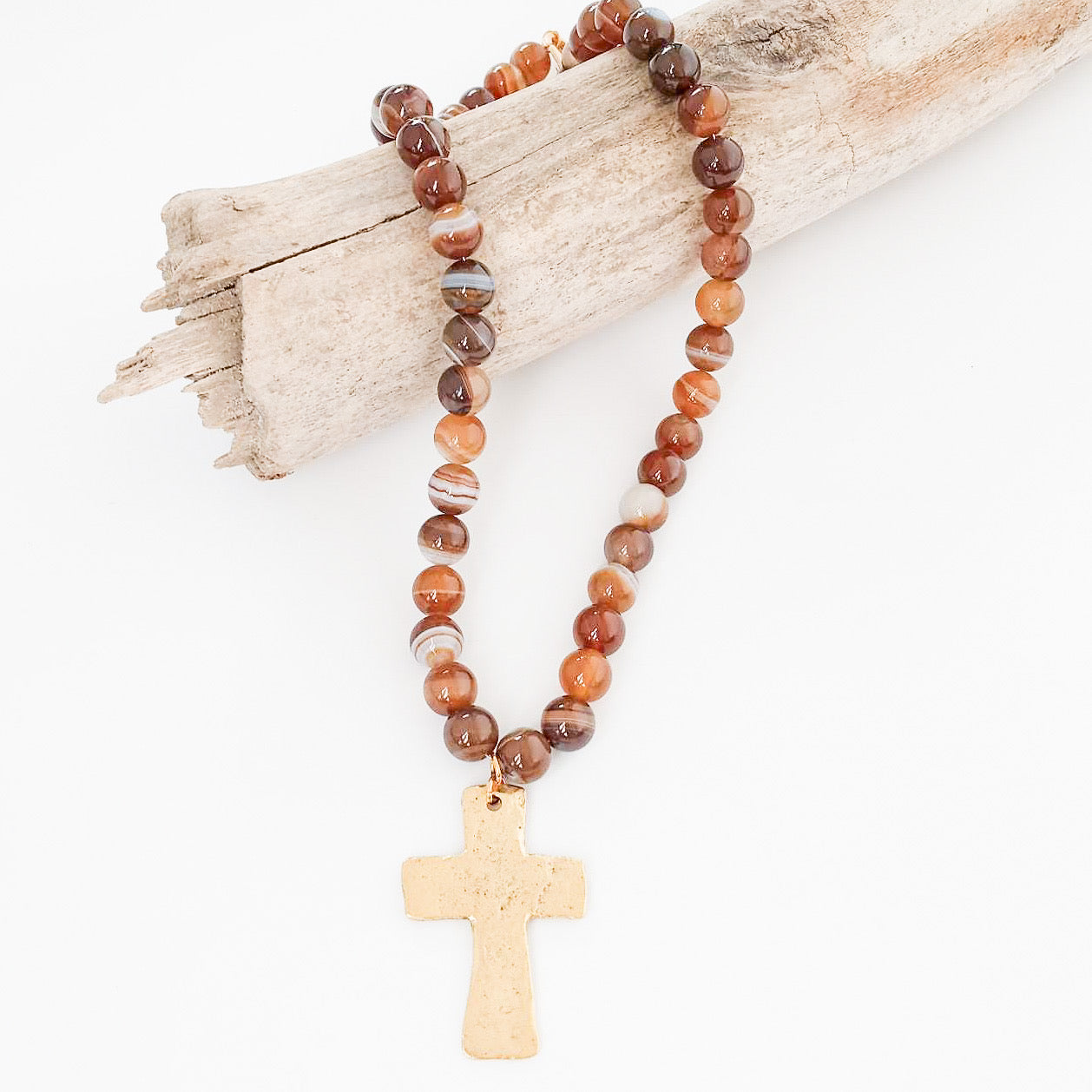 Gemstone Hammered Cross Necklace