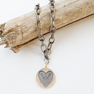 Pave Heart Disc on 20” Etched Chain