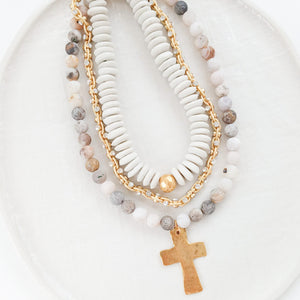 Gemstone Hammered Cross Necklace