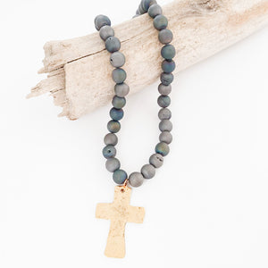 Gemstone Hammered Cross Necklace