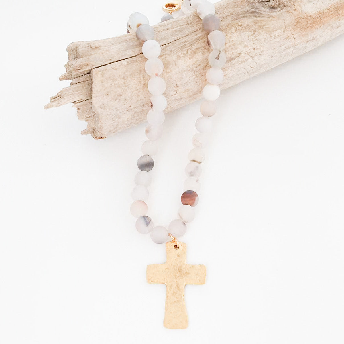 Gemstone Hammered Cross Necklace