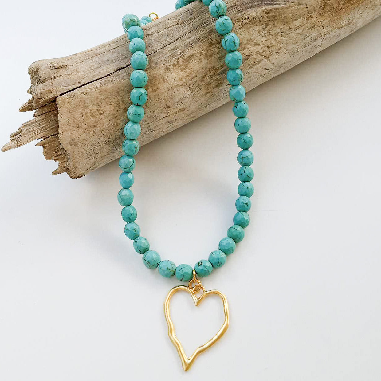 8mm Gemstone Necklace w/ Medal Heart