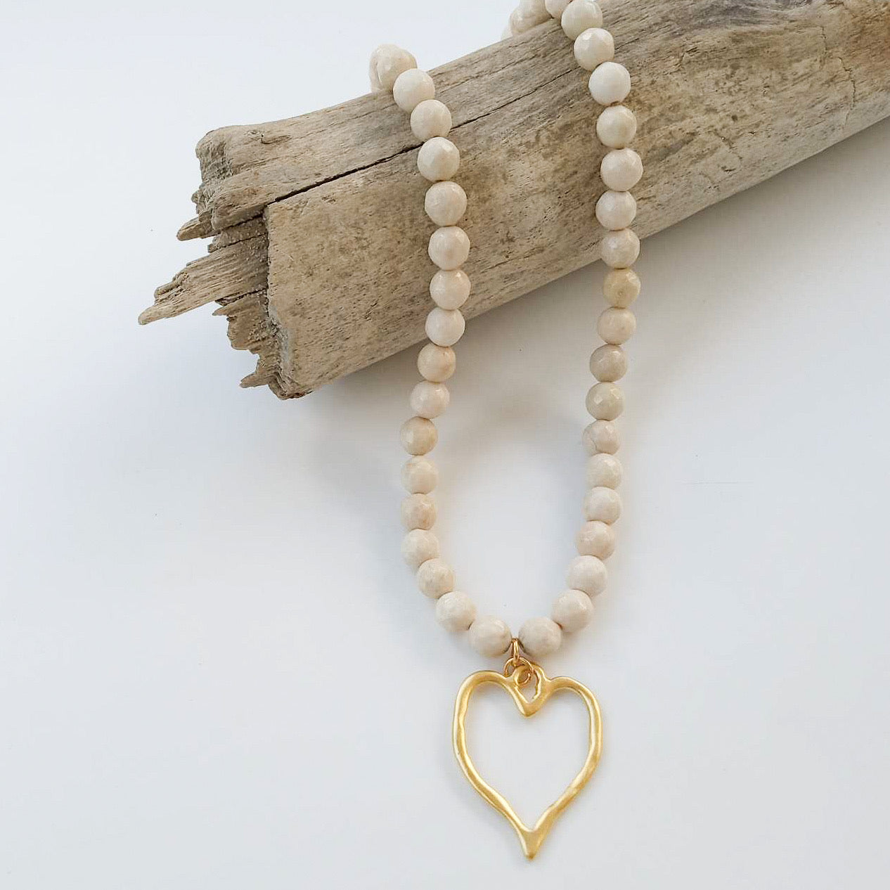 8mm Gemstone Necklace w/ Medal Heart