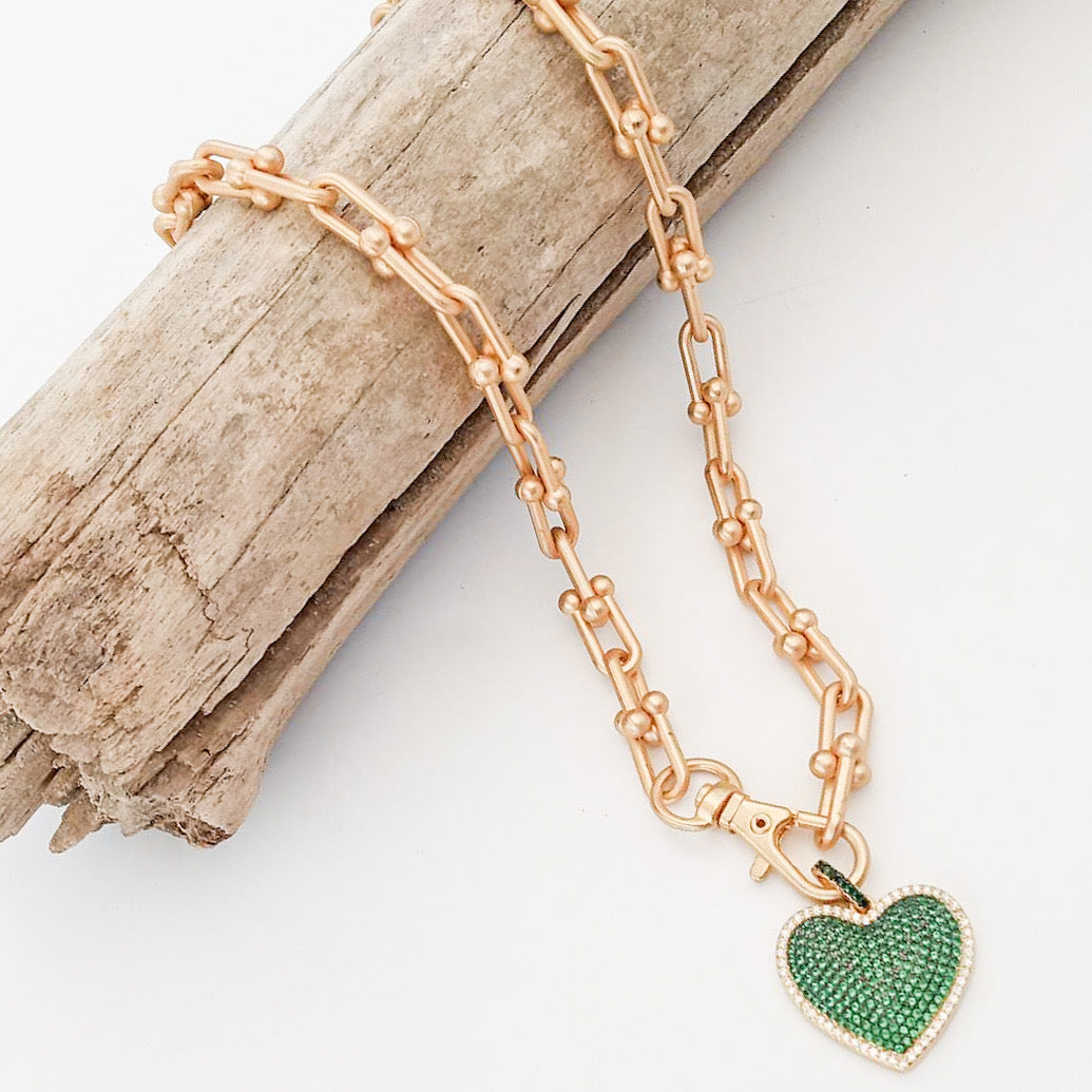 Mini Pave Heart On Horseshoe Chain