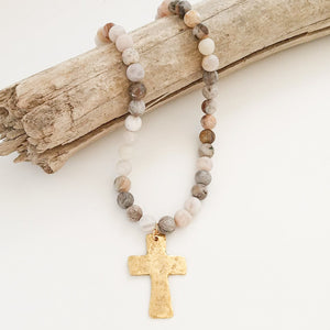 Gemstone Hammered Cross Necklace