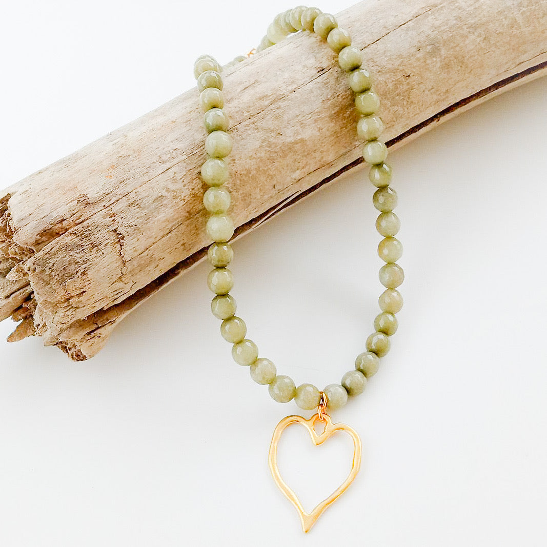 8mm Gemstone Necklace w/ Medal Heart