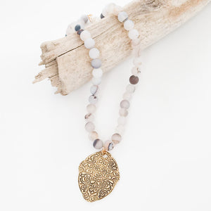 19” Gemstone Necklace w/ Ancient Cross Disc