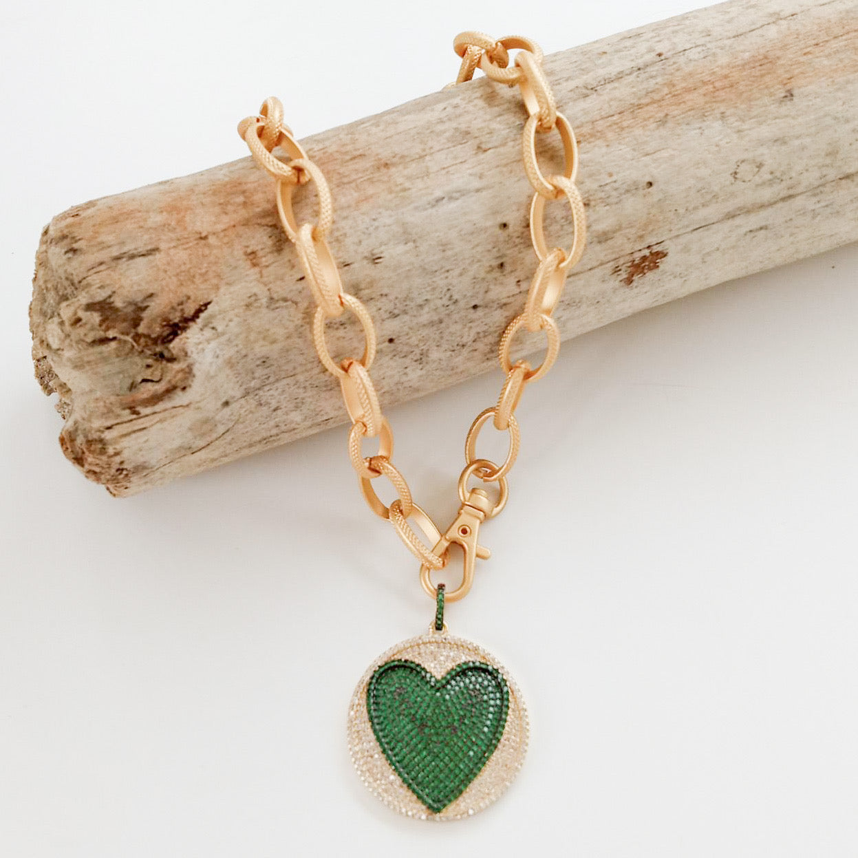 Pave Heart Disc on 20” Etched Chain