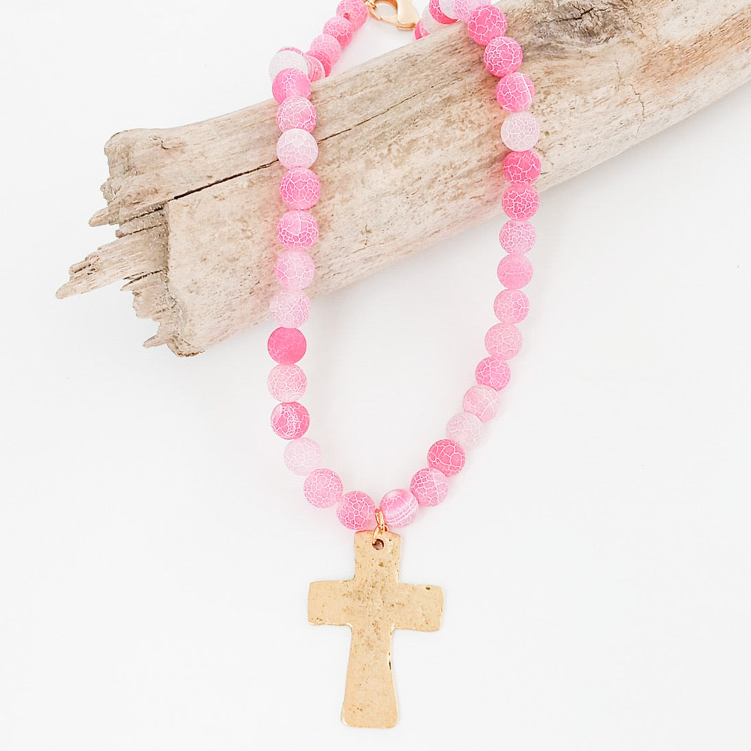 Gemstone Hammered Cross Necklace