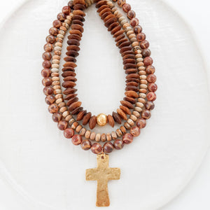 Gemstone Hammered Cross Necklace