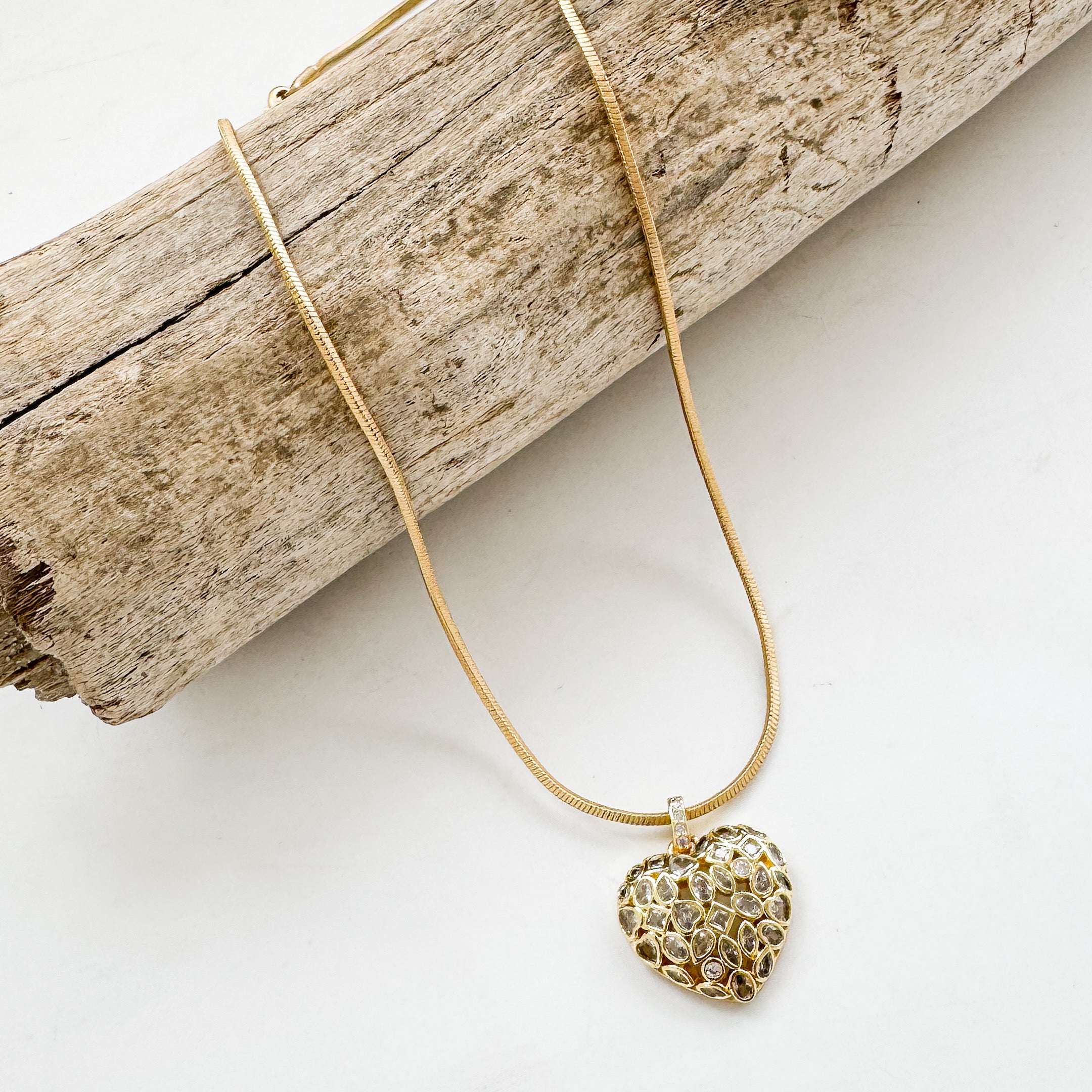 Pave Egg Heart on Square Snake Chain