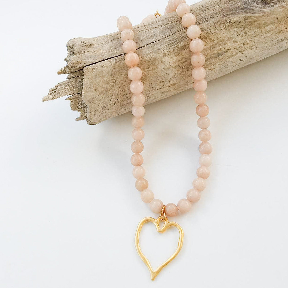 8mm Gemstone Necklace w/ Medal Heart