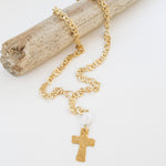 Adjustable Washer Chain w/ Hammered Cross & Pearl