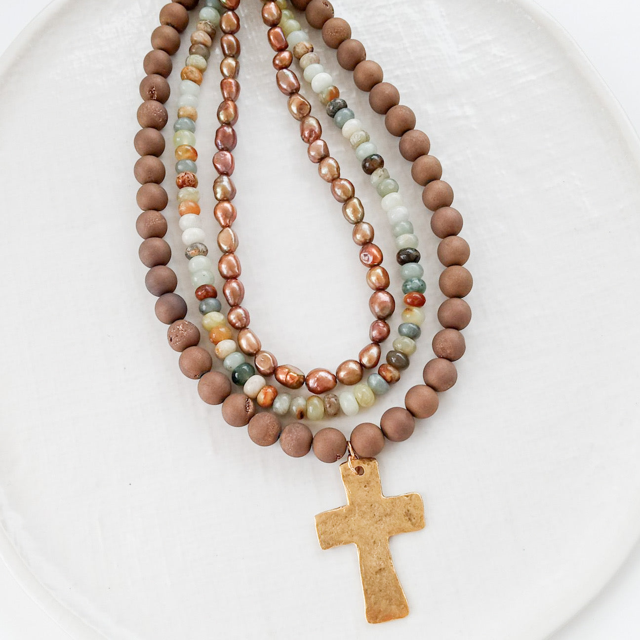 Gemstone Hammered Cross Necklace