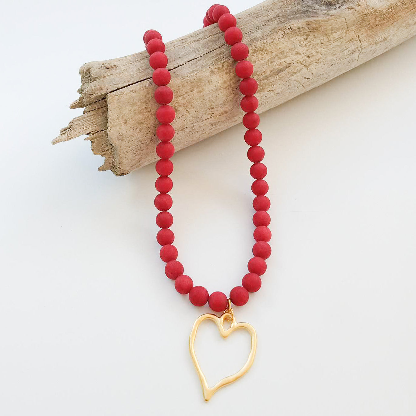 8mm Gemstone Necklace w/ Medal Heart