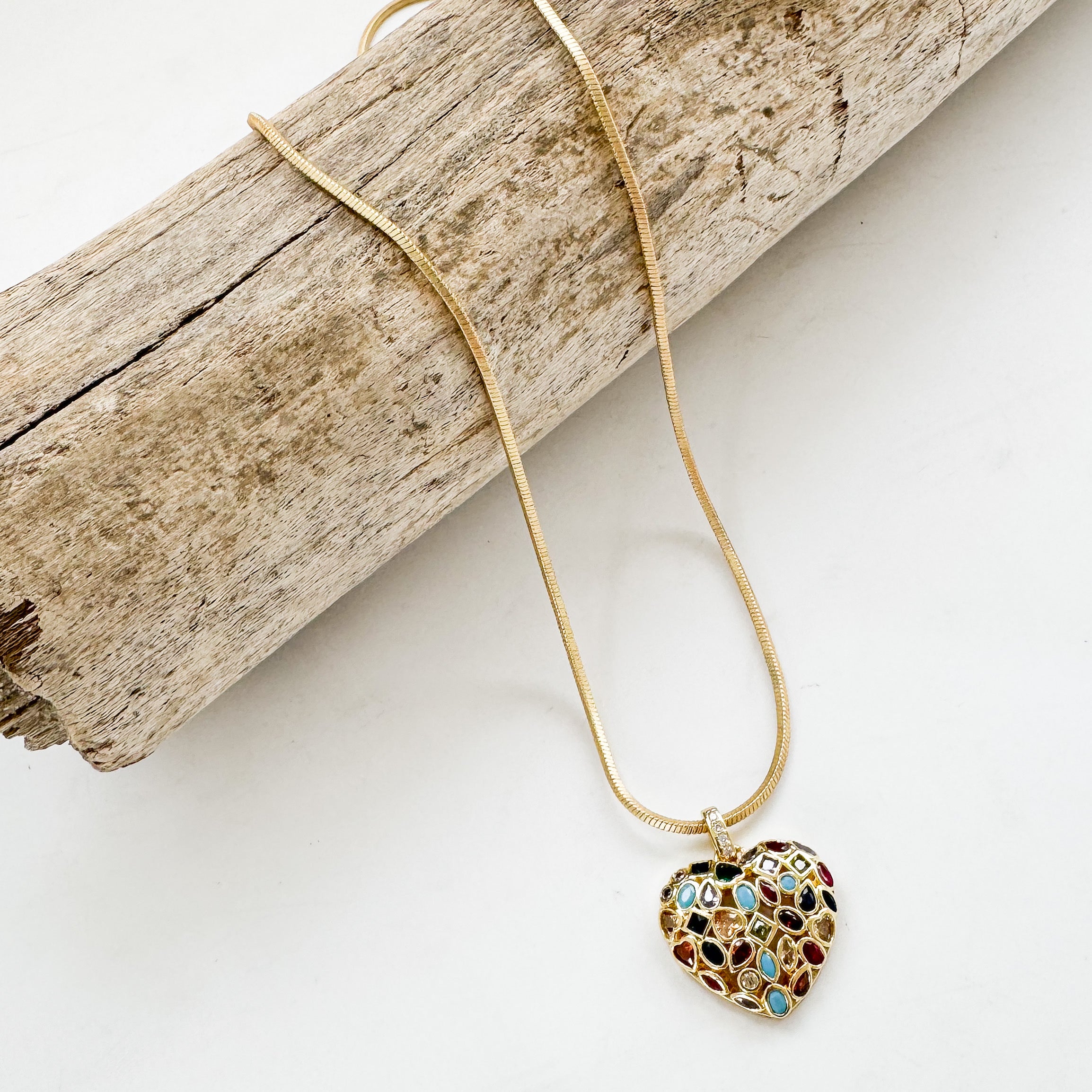 Pave Egg Heart on Square Snake Chain