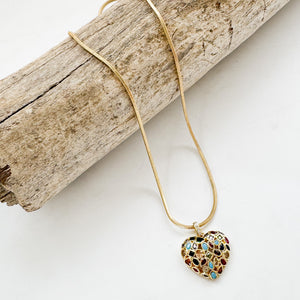 Pave Egg Heart on Square Snake Chain