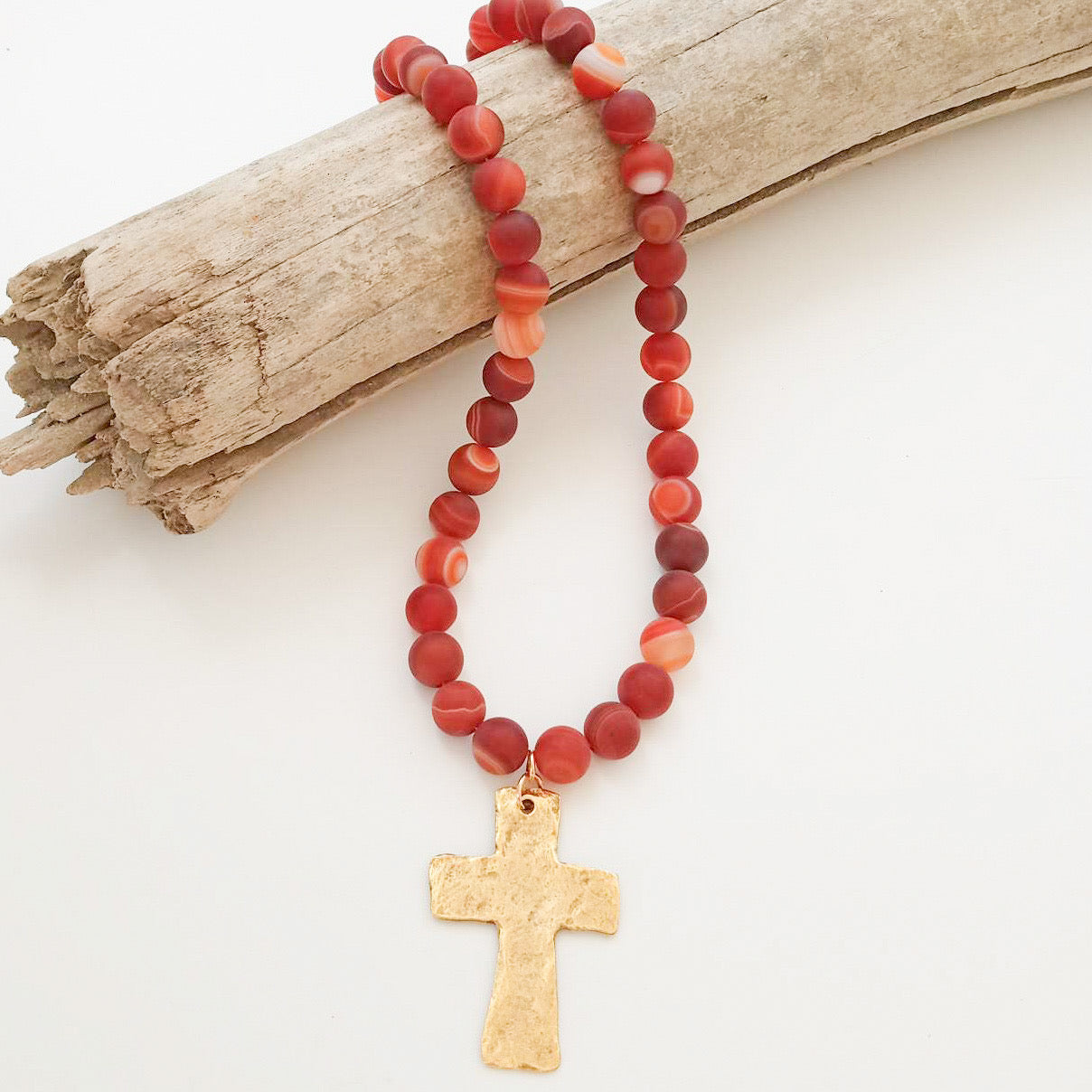 Gemstone Hammered Cross Necklace