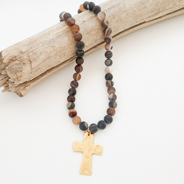 Gemstone Hammered Cross Necklace