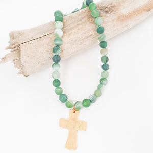 Gemstone Hammered Cross Necklace