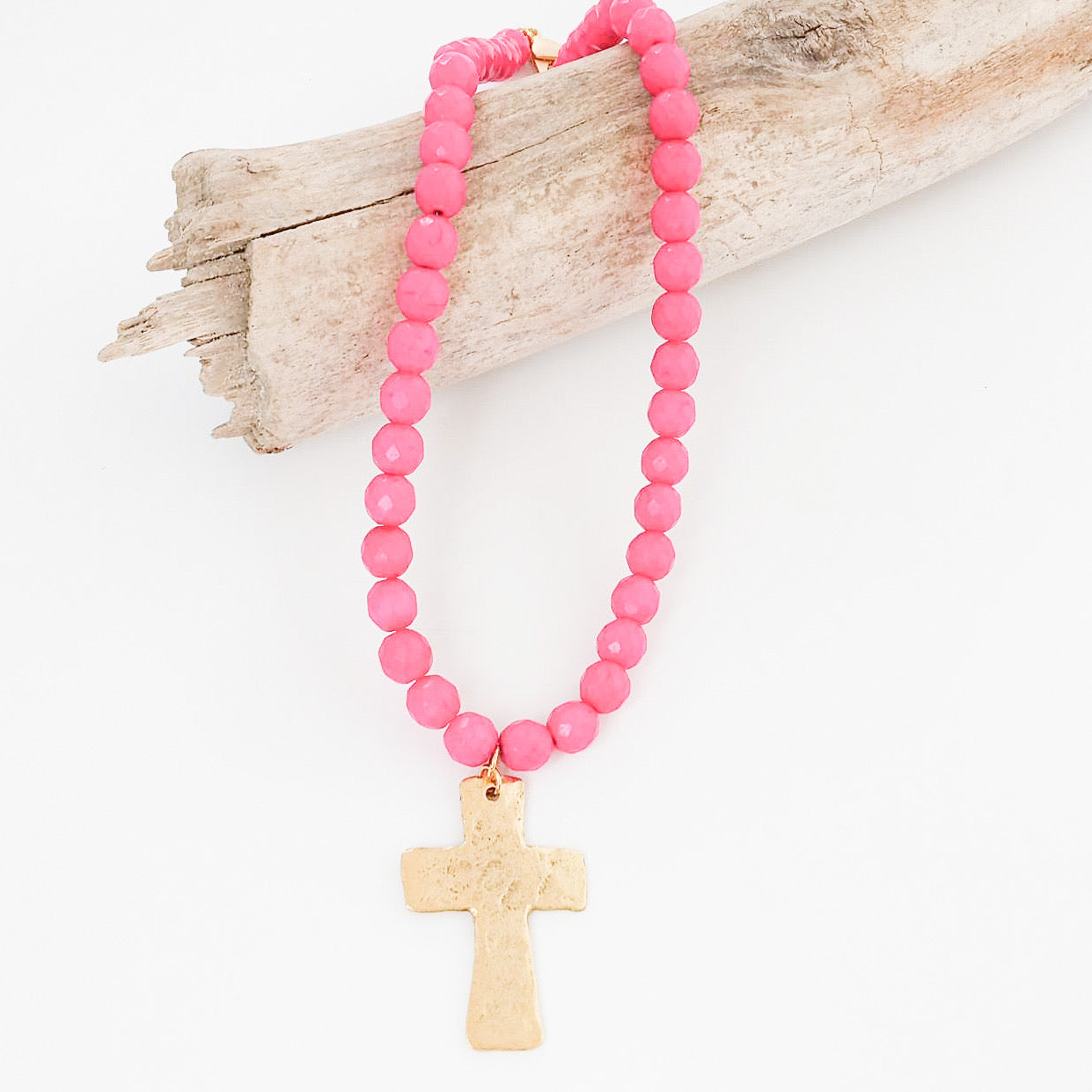 Gemstone Hammered Cross Necklace