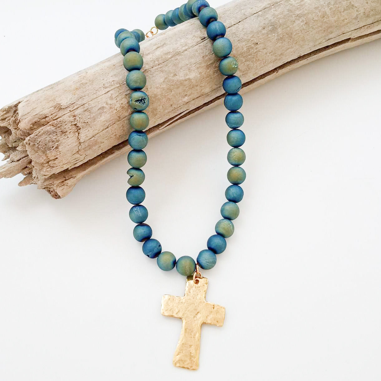 Gemstone Hammered Cross Necklace