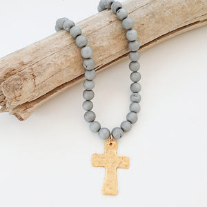 Gemstone Hammered Cross Necklace