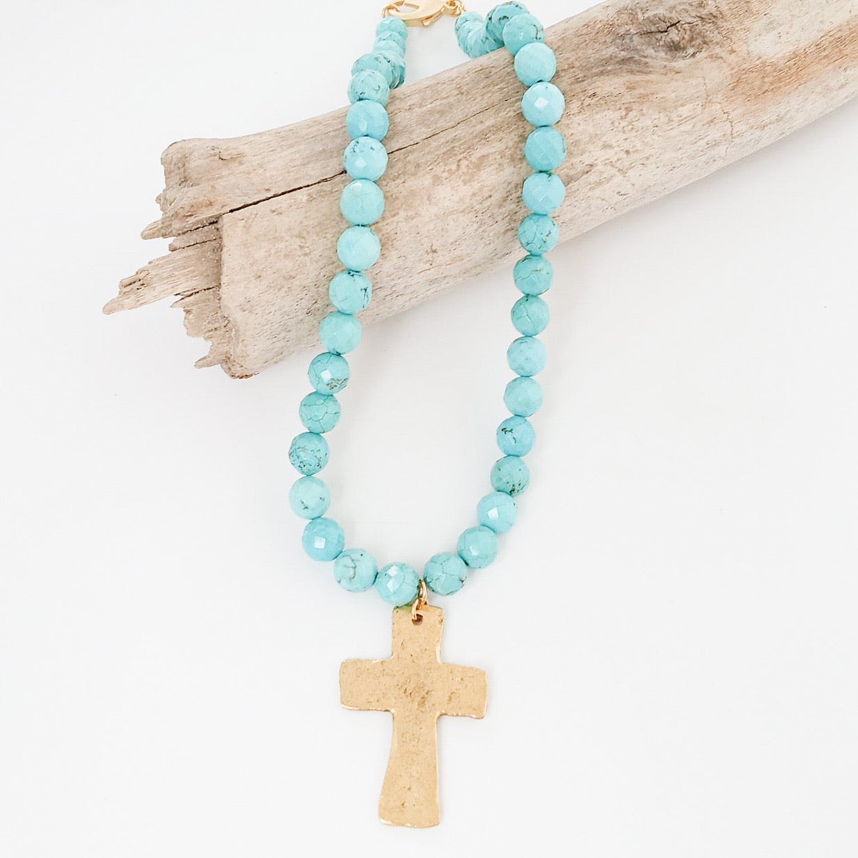 Gemstone Hammered Cross Necklace