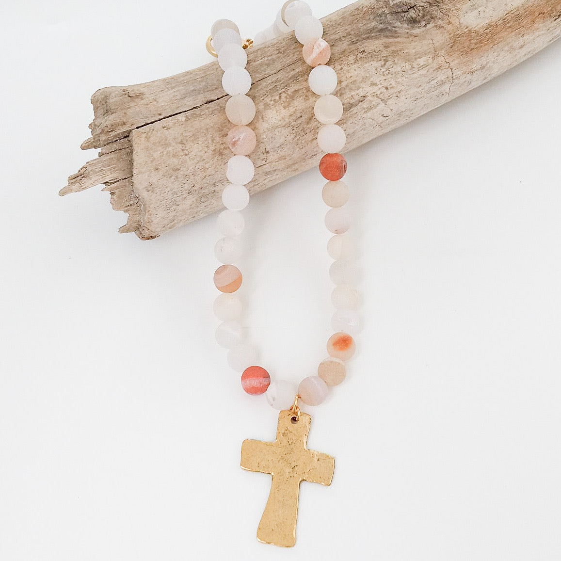 Gemstone Hammered Cross Necklace