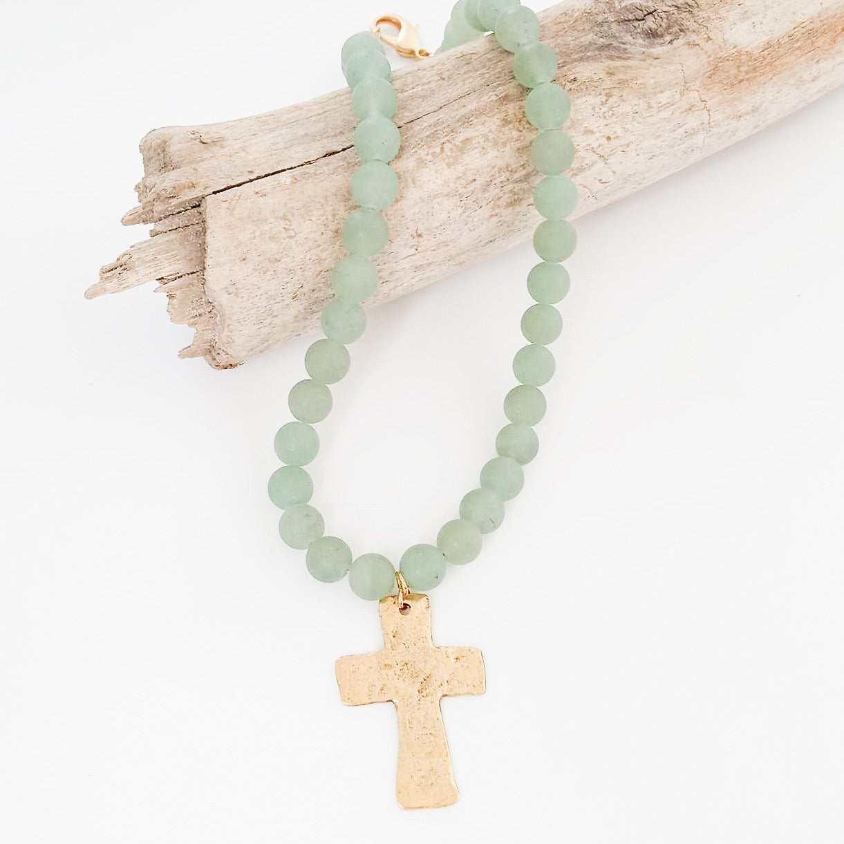 Gemstone Hammered Cross Necklace