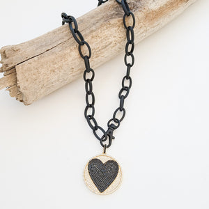 Pave Heart Disc on 20” Etched Chain