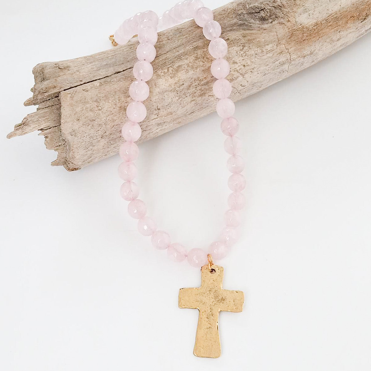 Gemstone Hammered Cross Necklace