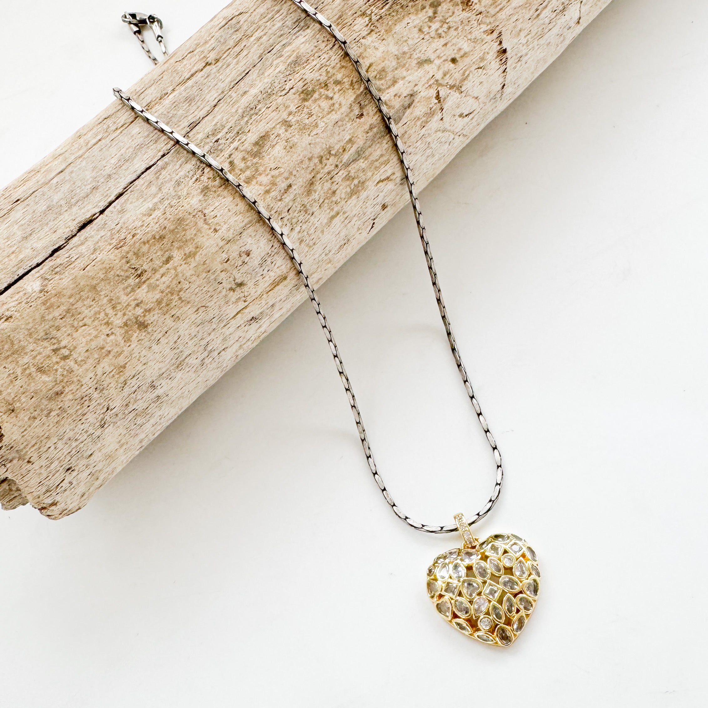 Pave Egg Heart on Square Snake Chain