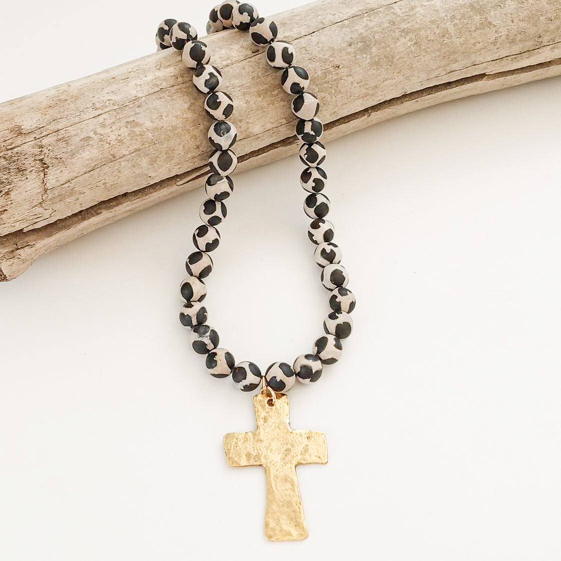 Gemstone Hammered Cross Necklace