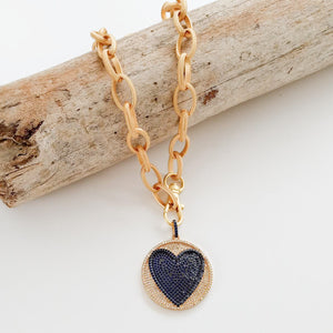 Pave Heart Disc on 20” Etched Chain