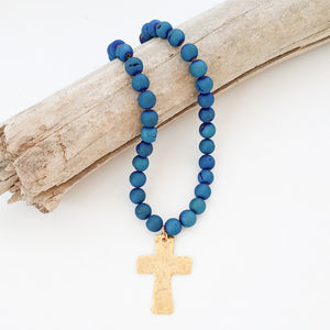 Gemstone Hammered Cross Necklace