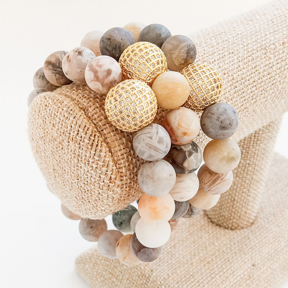 Gemstone Pave Ball Bracelets