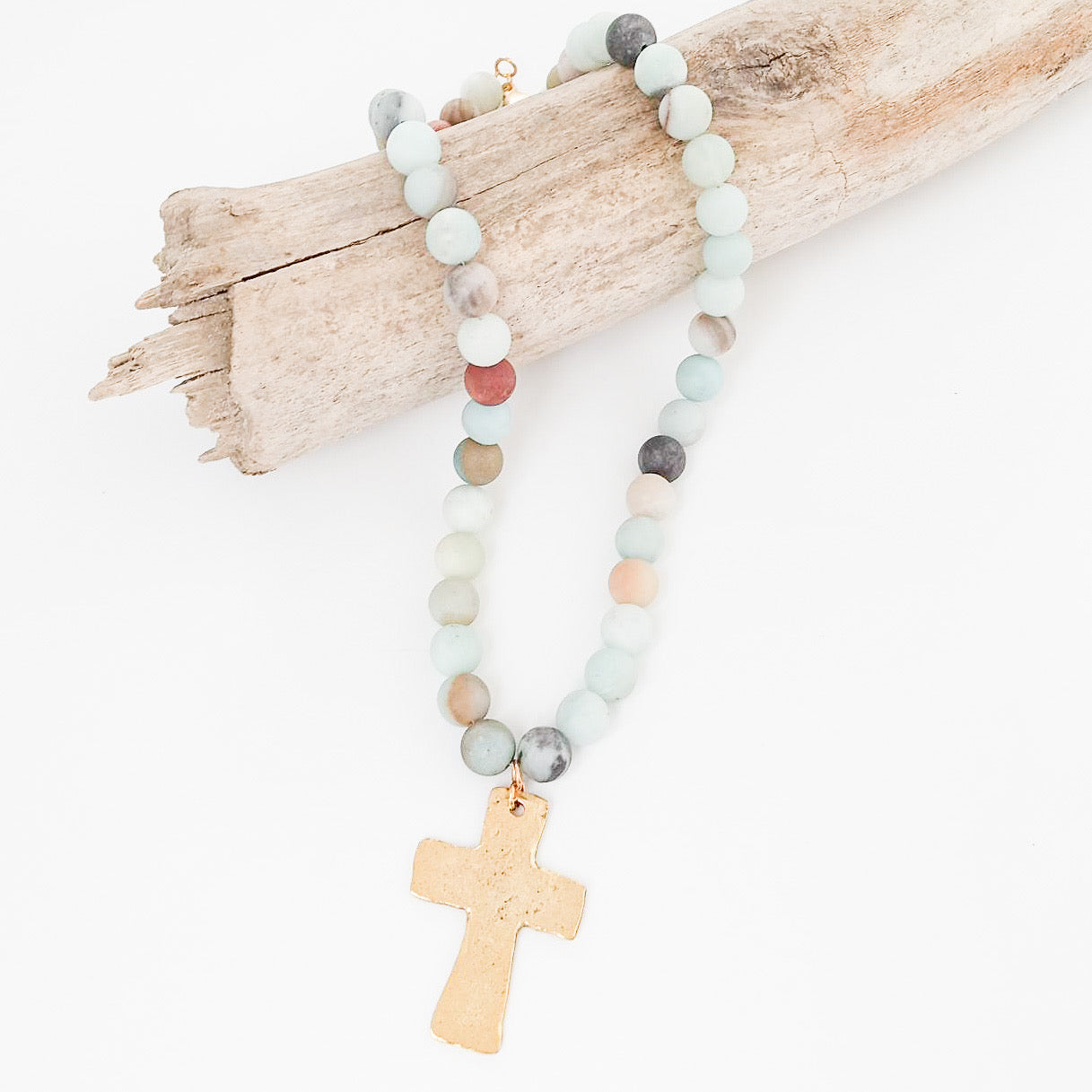 Gemstone Hammered Cross Necklace