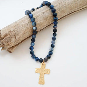 Gemstone Hammered Cross Necklace