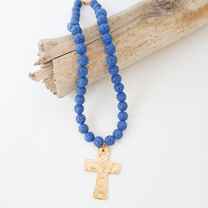 Gemstone Hammered Cross Necklace