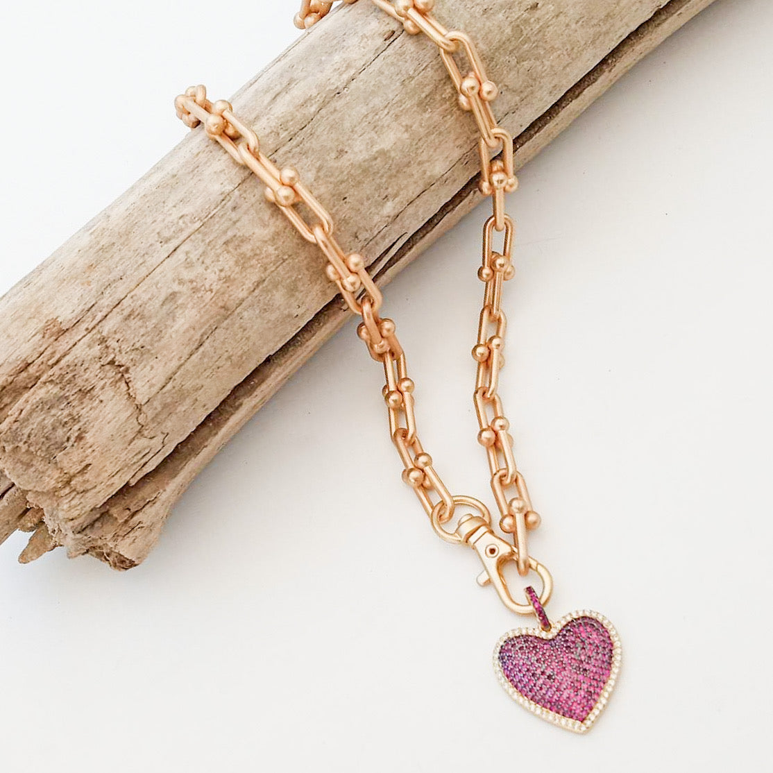 Mini Pave Heart On Horseshoe Chain