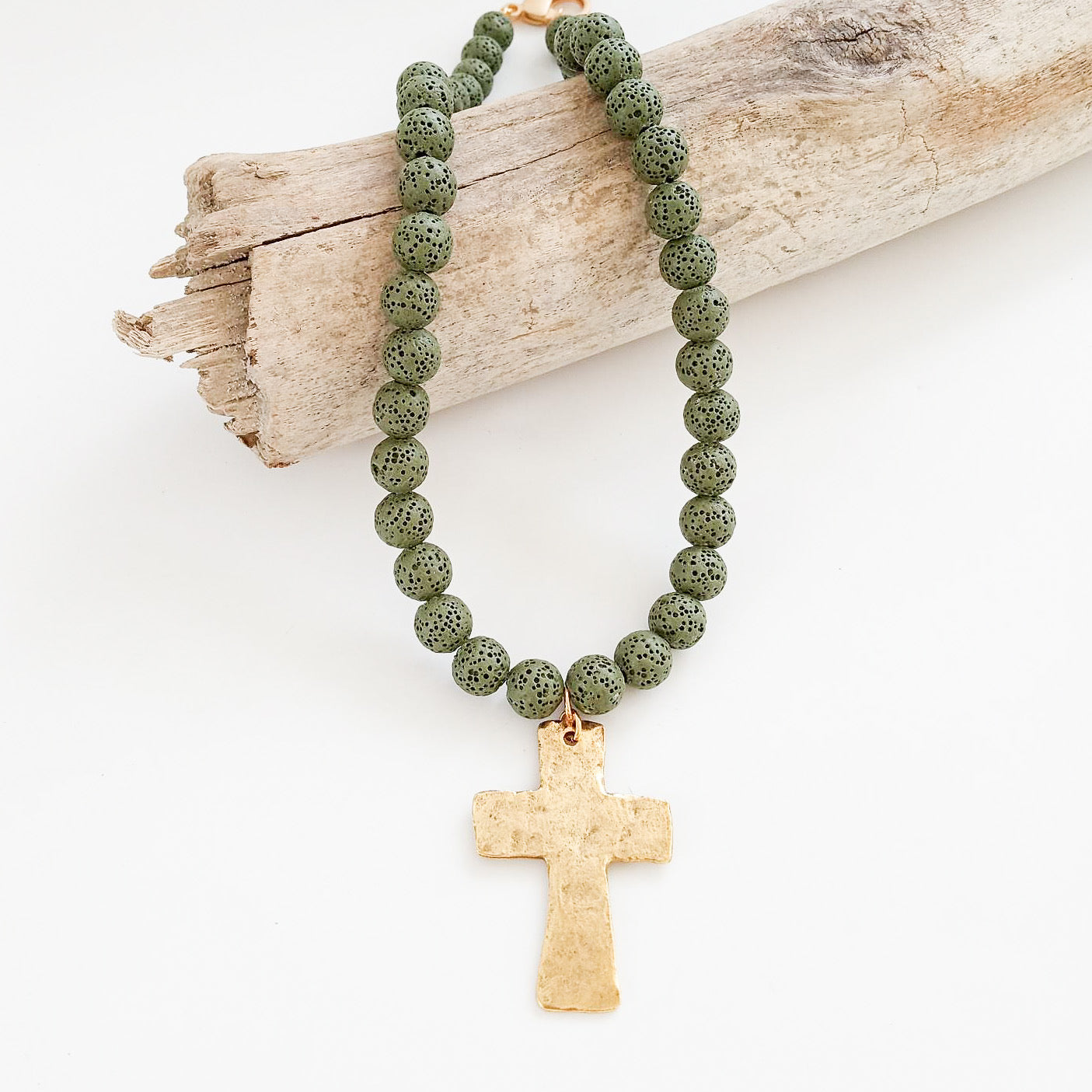 Gemstone Hammered Cross Necklace