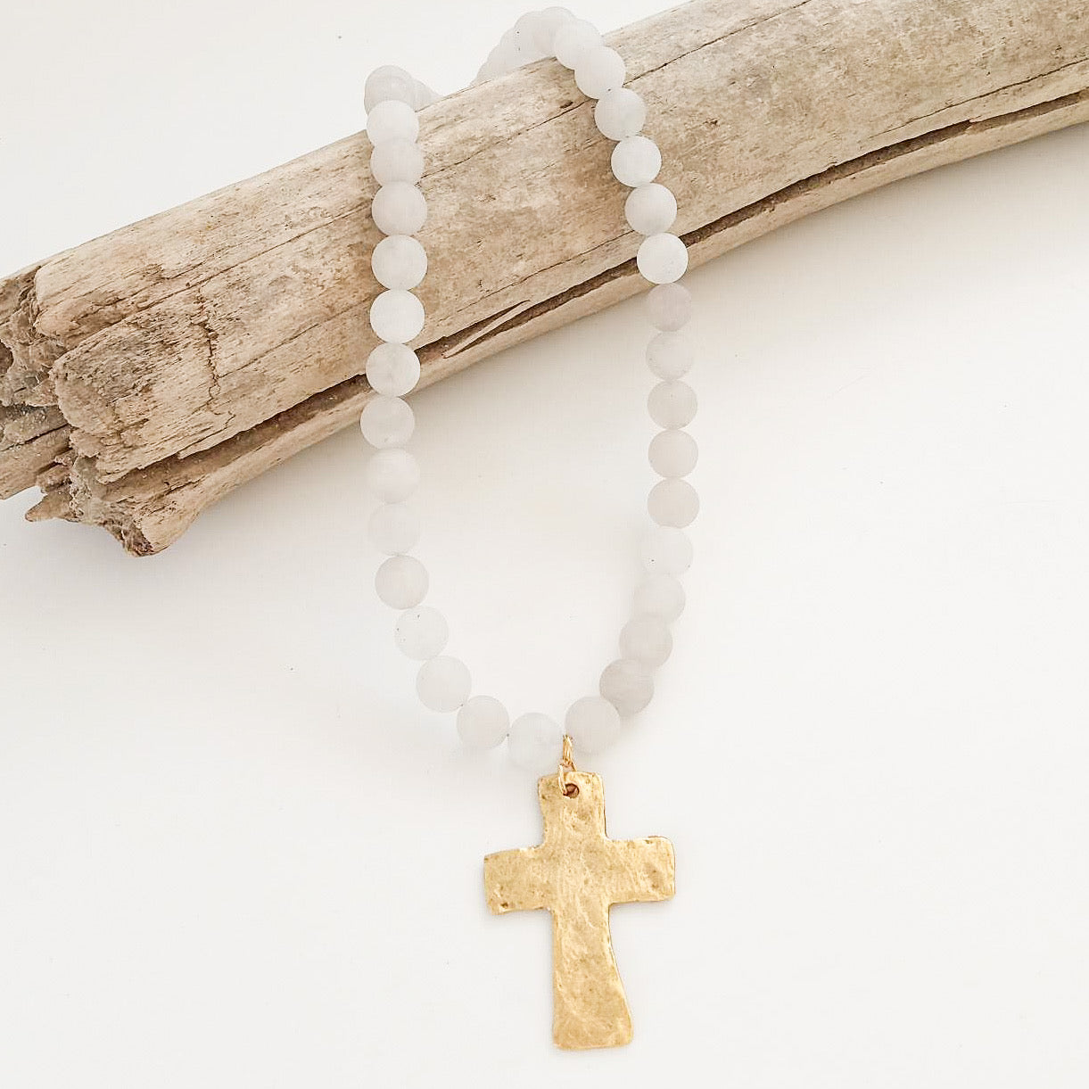 Gemstone Hammered Cross Necklace