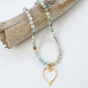 8mm Gemstone Necklace w/ Medal Heart