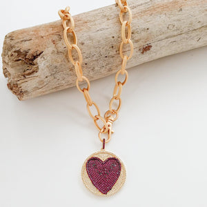 Pave Heart Disc on 20” Etched Chain