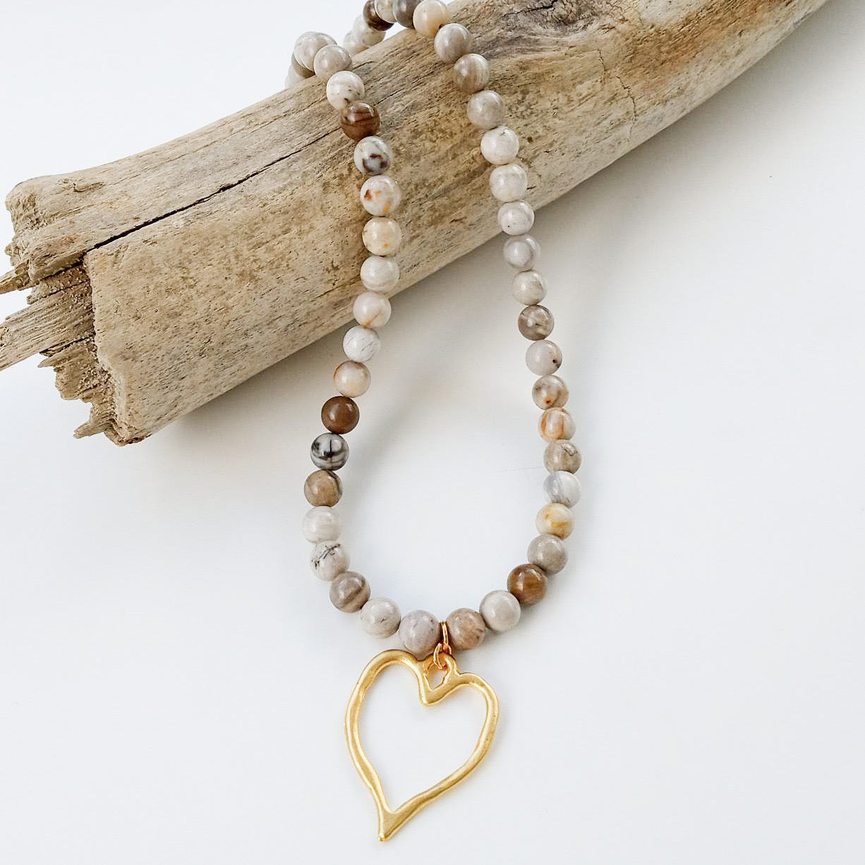 8mm Gemstone Necklace w/ Medal Heart