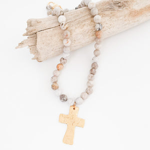 Gemstone Hammered Cross Necklace